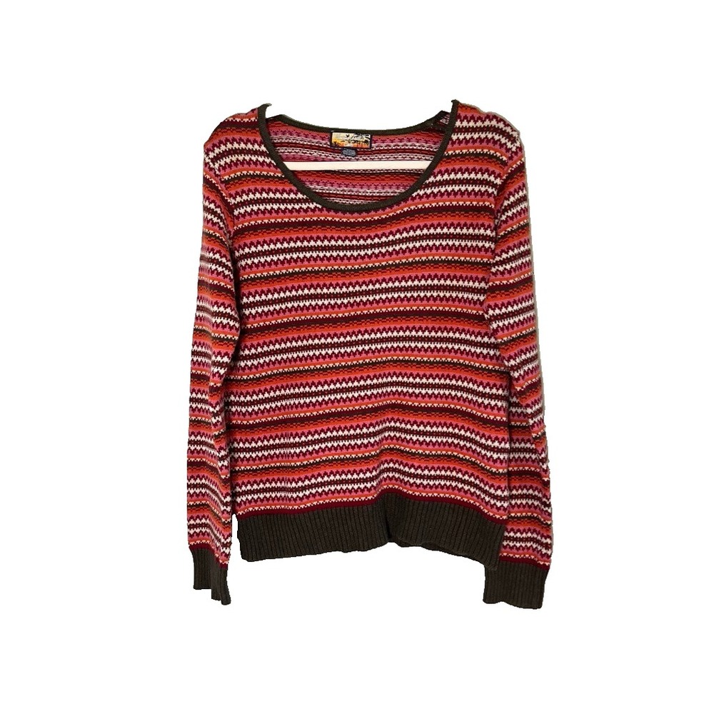 Colorful Striped Knit Sweater M Chevron Classic Festive Preppy Heritage Retro